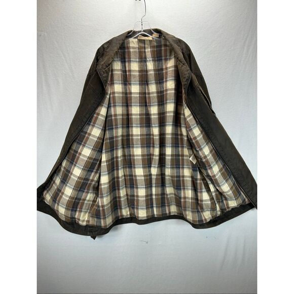 True Nation 2XLT Waxed Cotton Chore Barn Jacket Brown Plaid Line Rugged Workwear - Picture 12 of 14